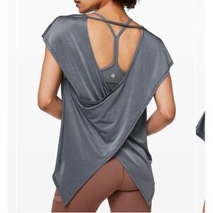 Lululemon Savasana Short Sleeve Tee Grey Wrap Back Tulip Hem Yoga Top Womens 12